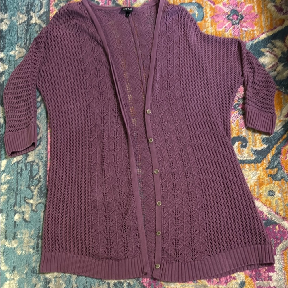 Torrid Purple Open-Knit Cardigan sz 1